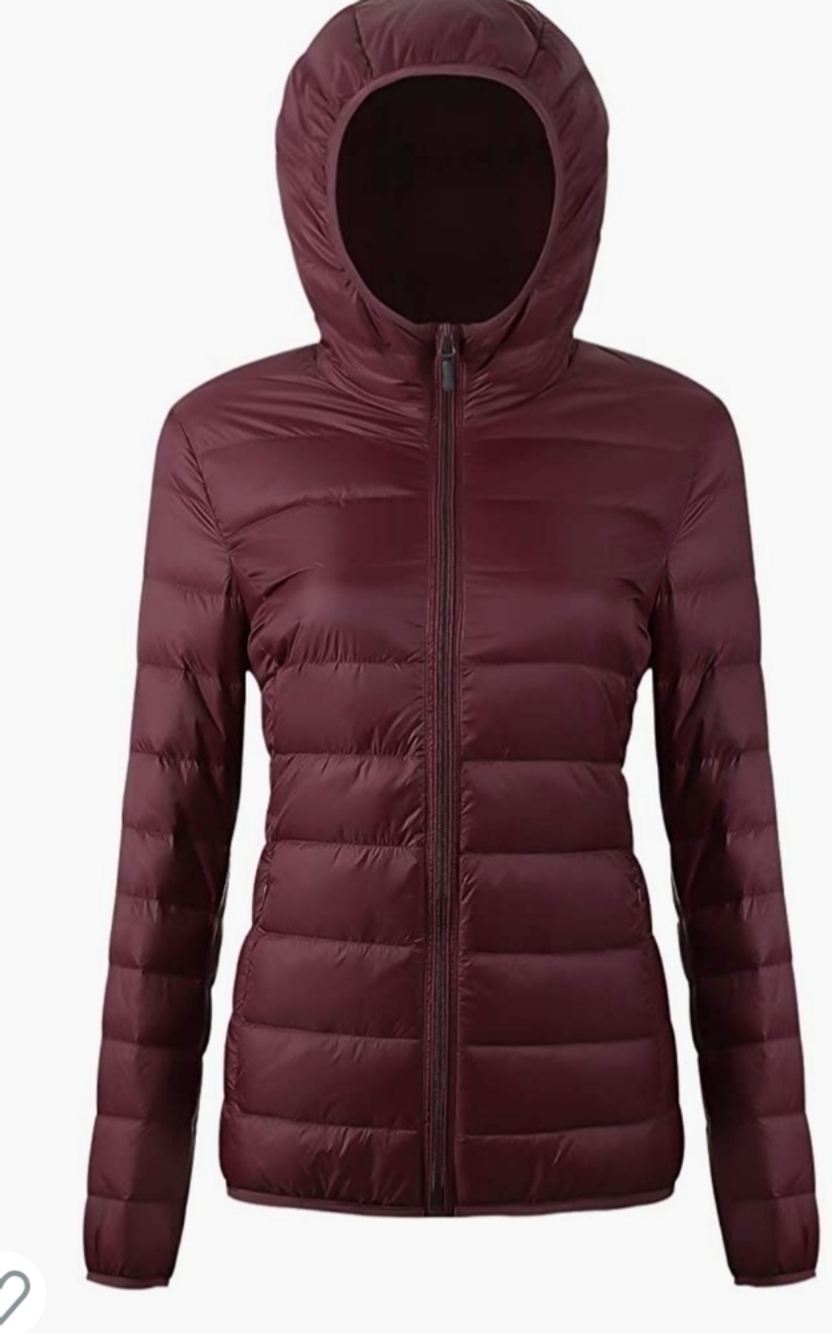 Wine Packable Puffer Hoodie w/Duck Down & Pouch Size XXL